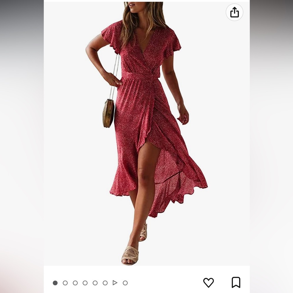 Zesica amazon red wrap dress short sleeve with ruffles size m